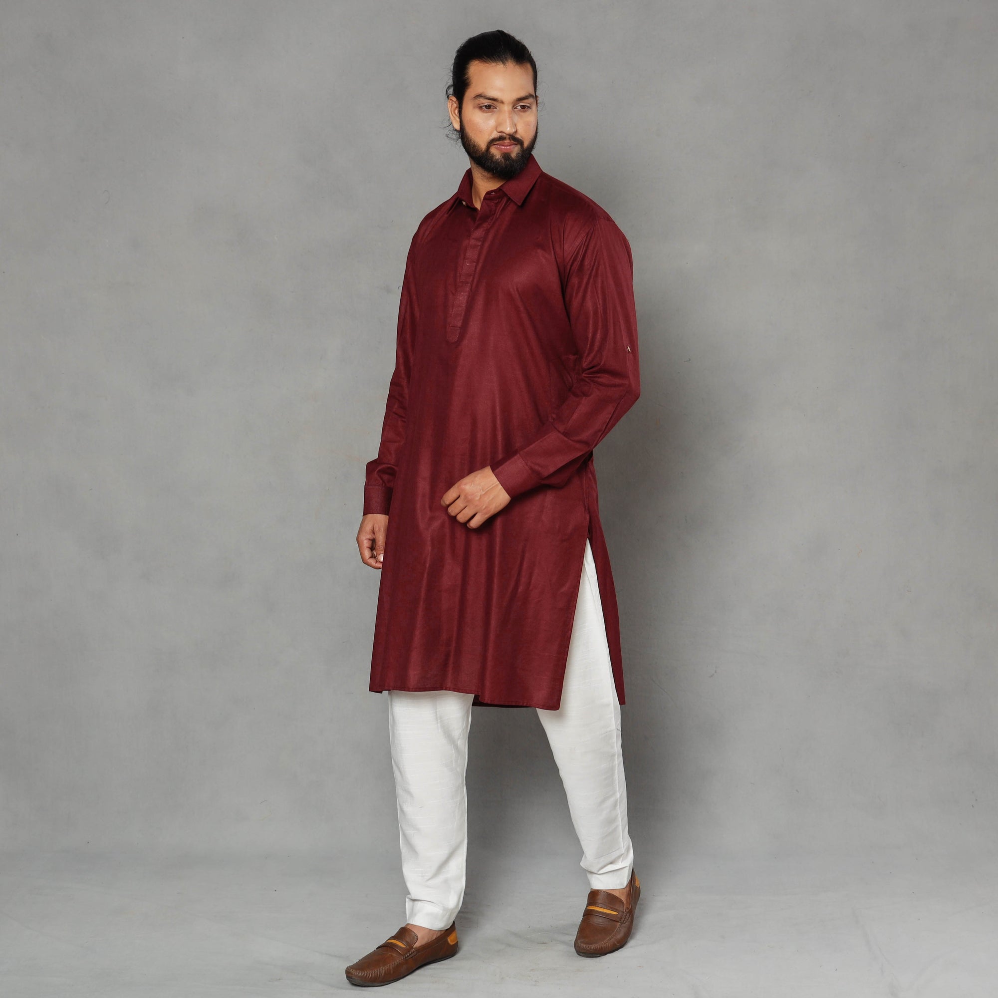 Buy Linen Viscose Plain Men Long Pathani Kurta Online at iTokri.com