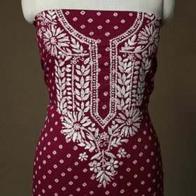 Lucknowi chikankari hand work bandhani unstitched kurta