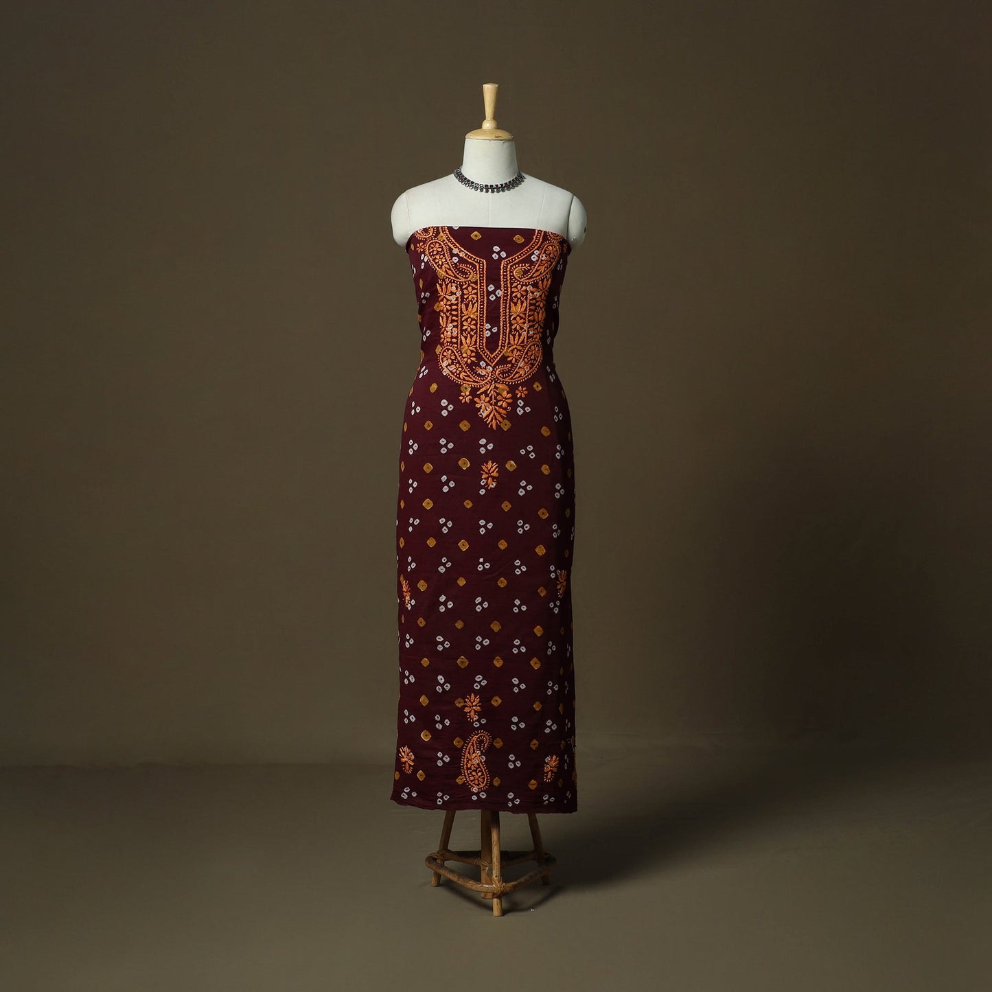 Lucknowi chikankari hand work bandhani unstitched kurta