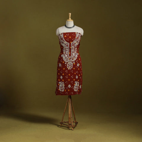 Lucknowi chikankari work bandhani unstitched kurta material