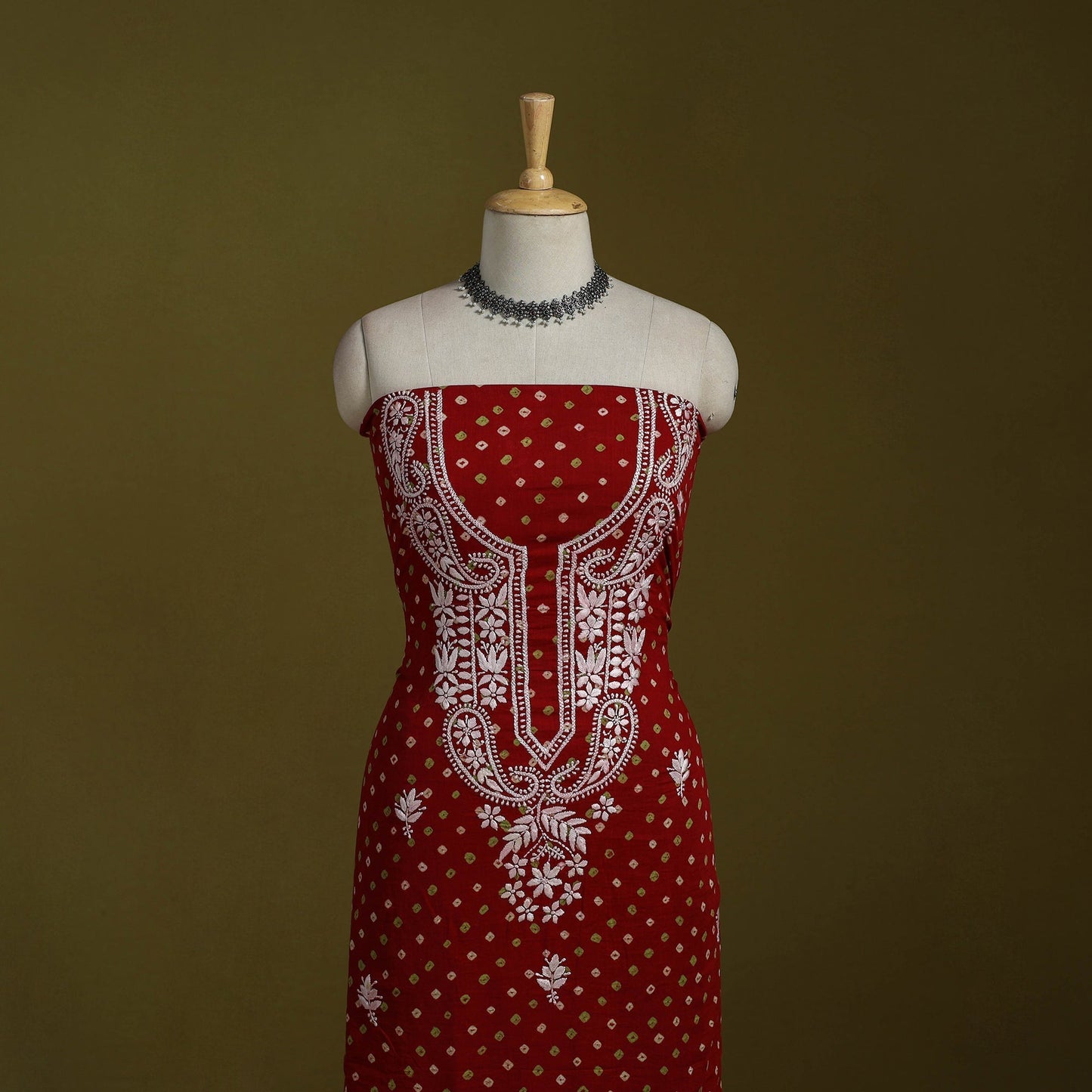 Lucknowi chikankari work bandhani unstitched kurta material