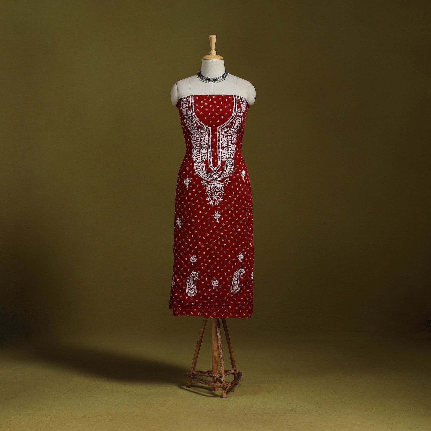 Lucknowi chikankari work bandhani unstitched kurta material