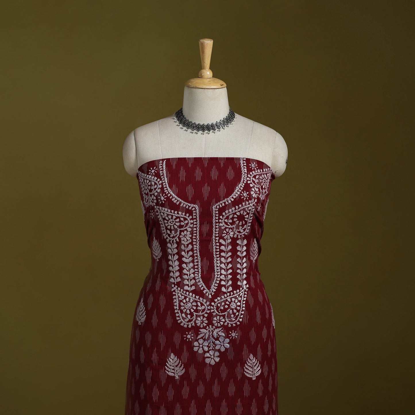 Lucknowi chikankari work pochampally ikat unstitched kurta