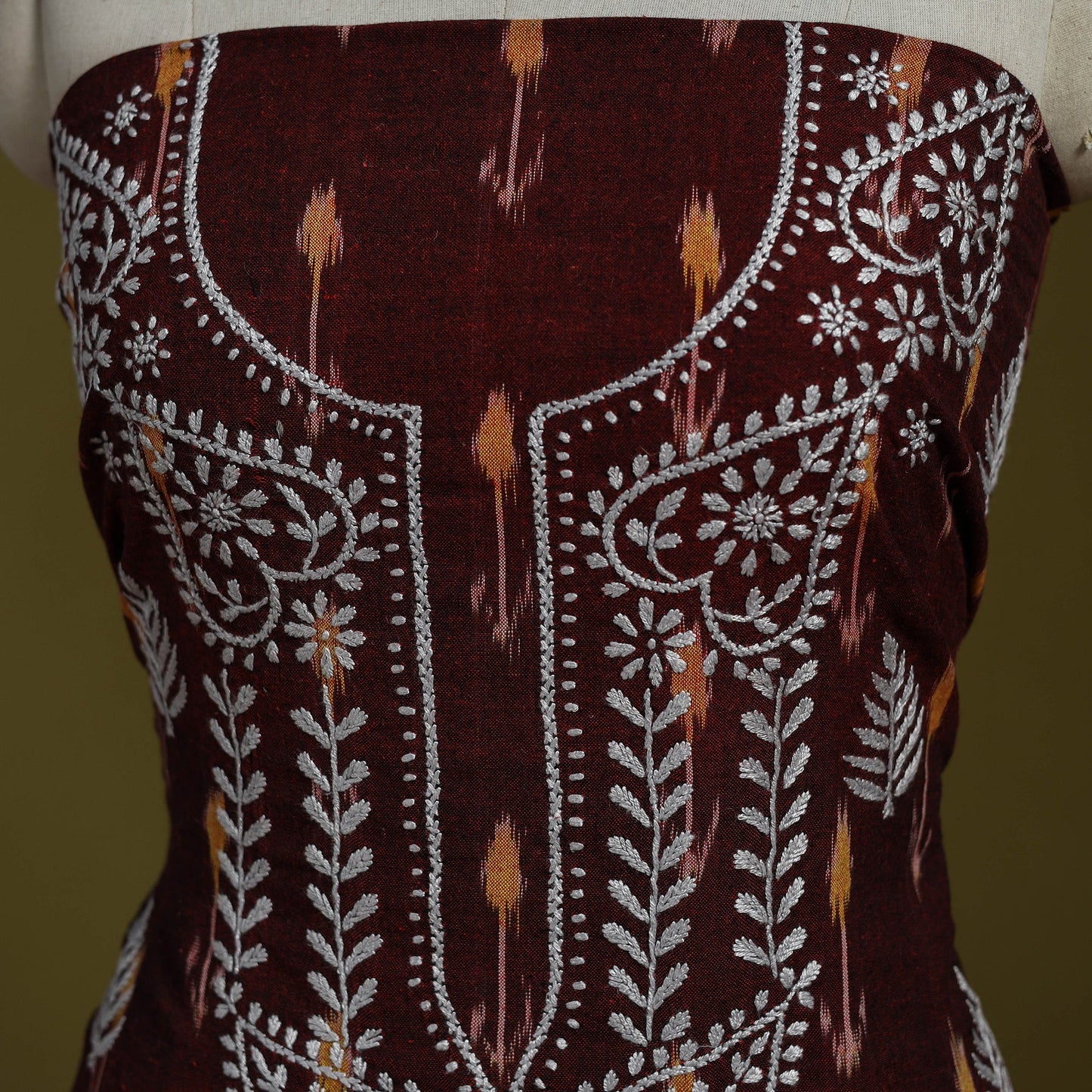 Lucknowi chikankari work pochampally ikat unstitched kurta