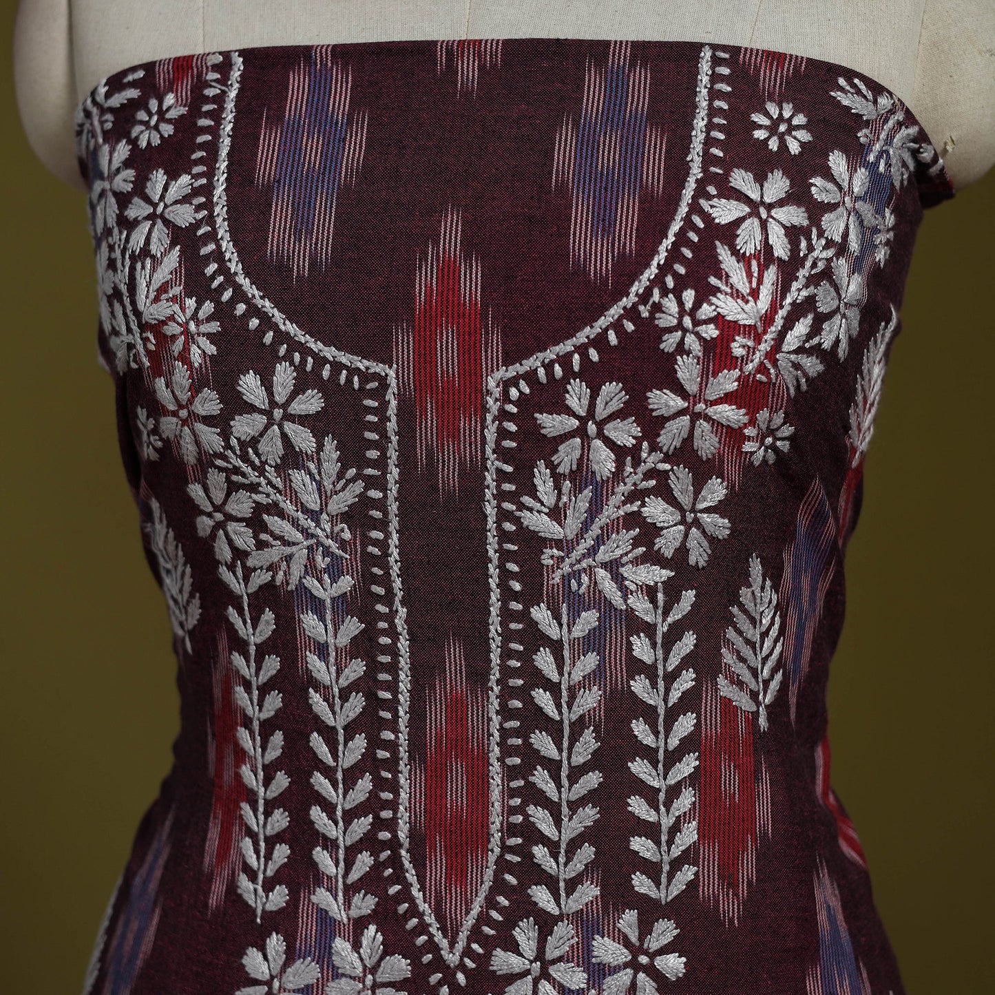 Lucknowi chikankari work pochampally ikat unstitched kurta