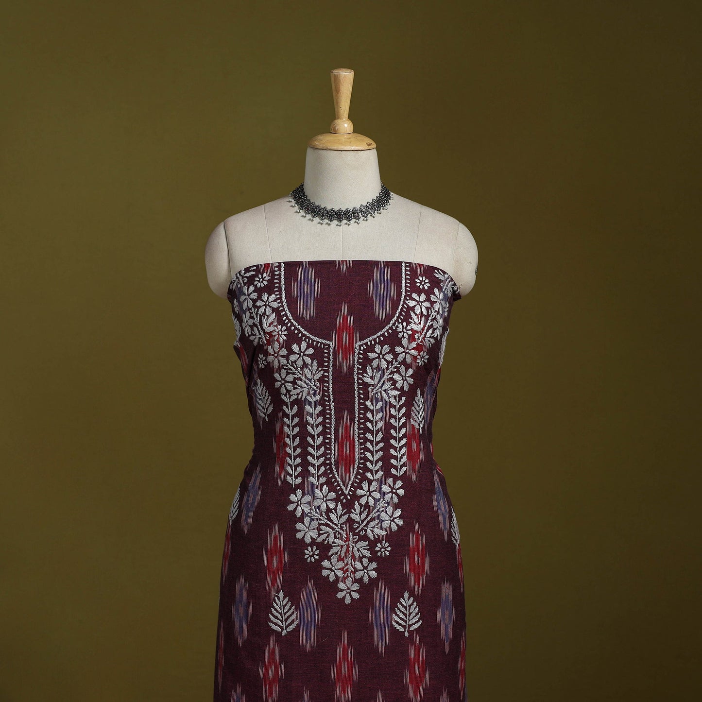 Lucknowi chikankari work pochampally ikat unstitched kurta