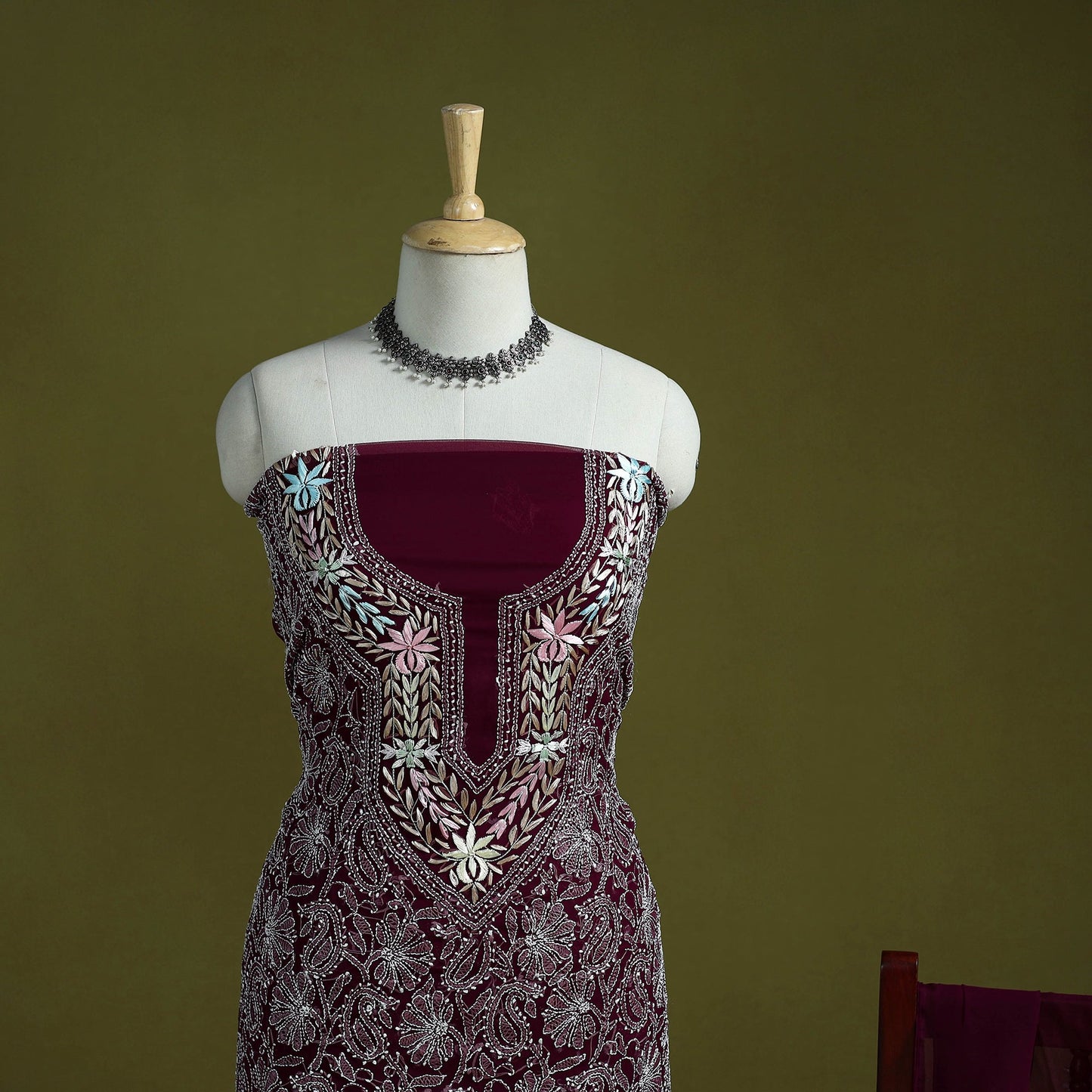 Maroon - lucknowi hand embroidered chikankari georgette 3pc