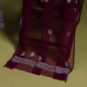 Maroon - lucknowi hand embroidered chikankari georgette 3pc