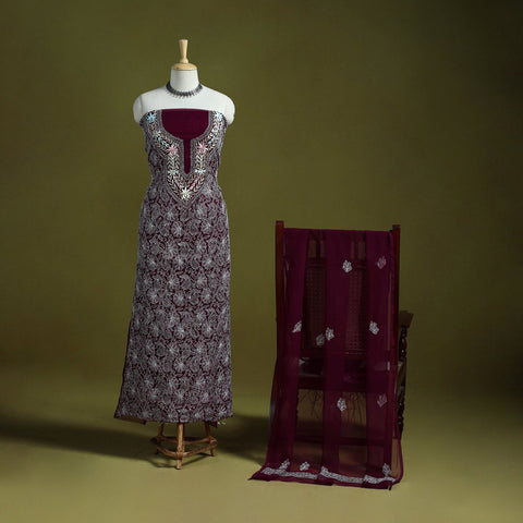 Maroon - lucknowi hand embroidered chikankari georgette 3pc