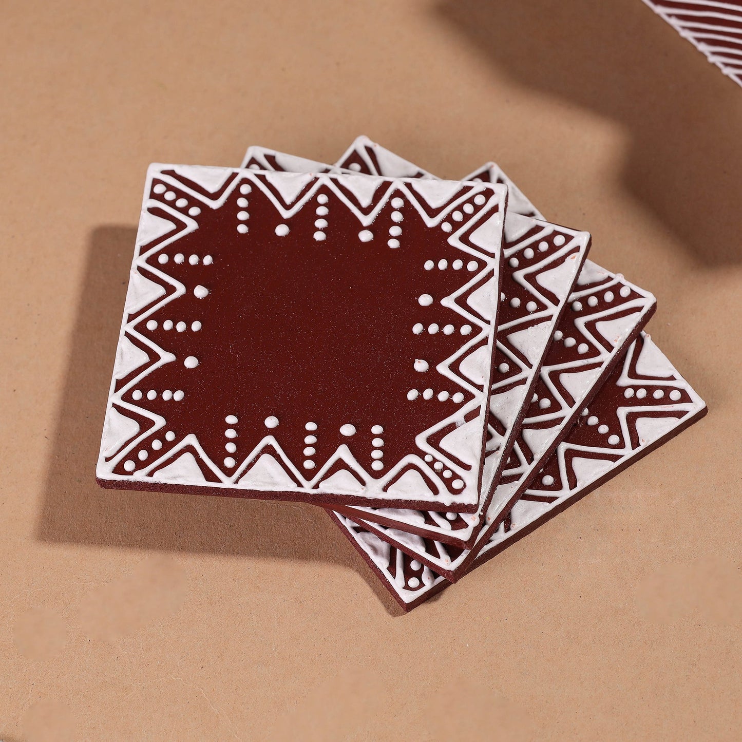  Mandana Art Handpainted Paper Mache Coasters 