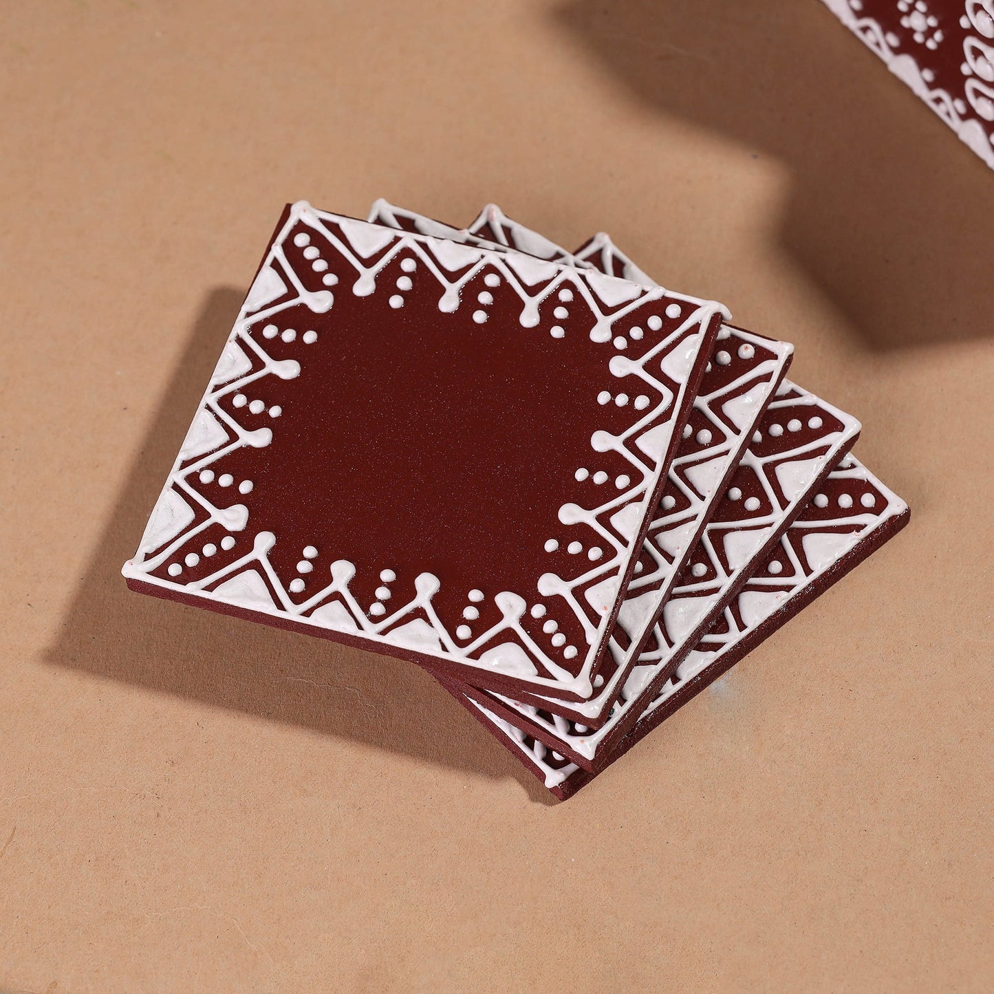  Mandana Art Handpainted Paper Mache Coasters 