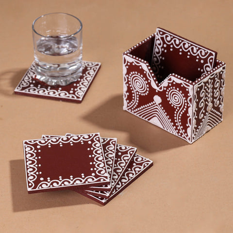  Mandana Art Handpainted Paper Mache Coasters 