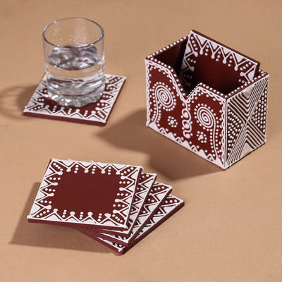  Mandana Art Handpainted Paper Mache Coasters 