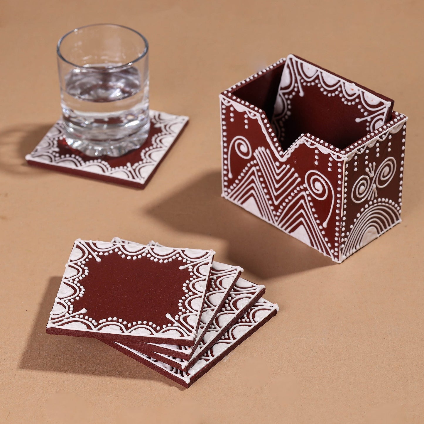  Mandana Art Handpainted Paper Mache Coasters 