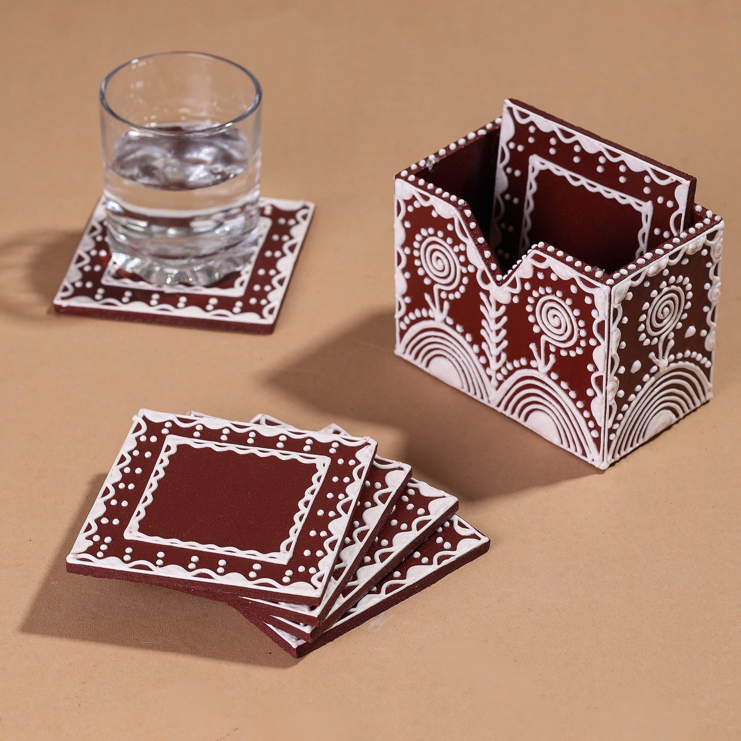  Mandana Art Handpainted Paper Mache Coasters 