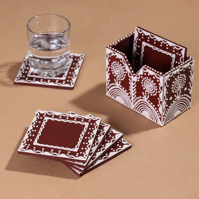  Mandana Art Handpainted Paper Mache Coasters 