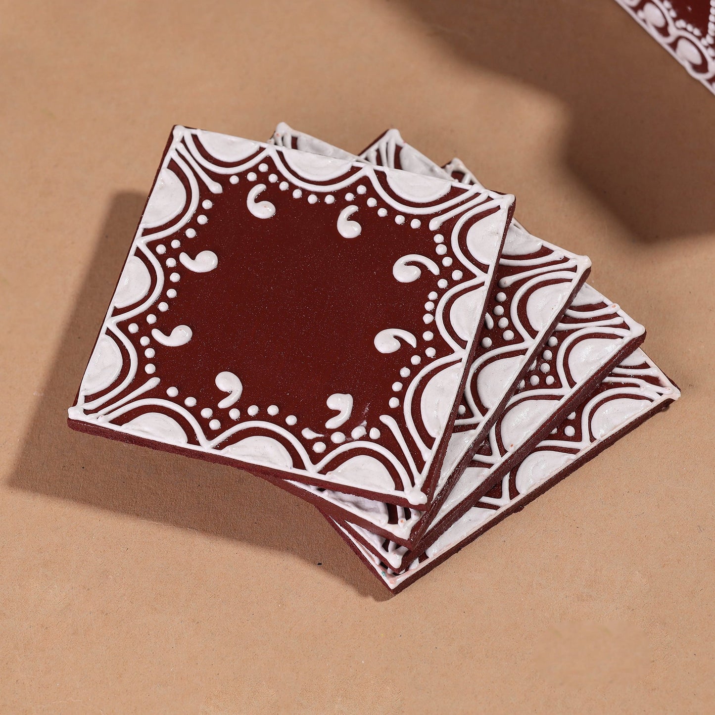  Mandana Art Handpainted Paper Mache Coasters 