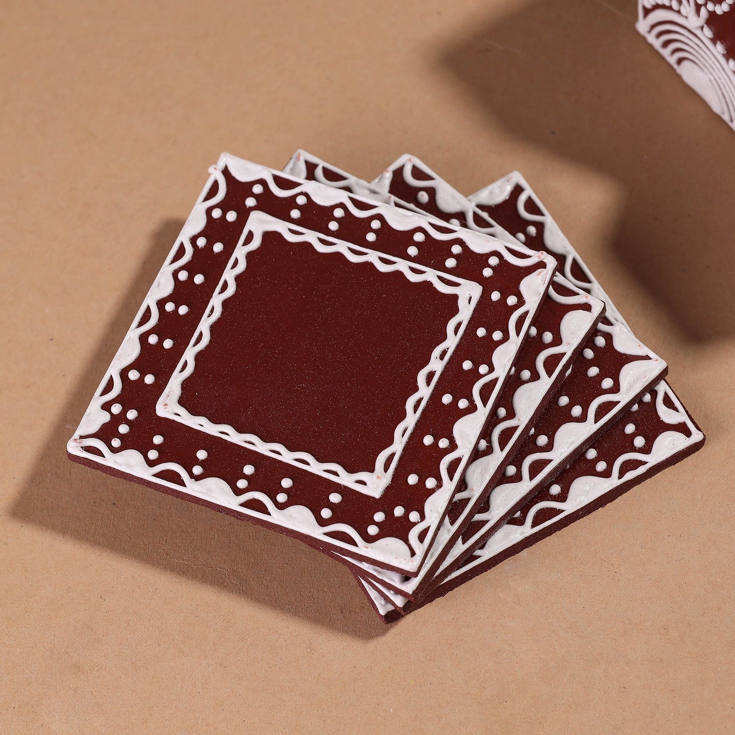  Mandana Art Handpainted Paper Mache Coasters 