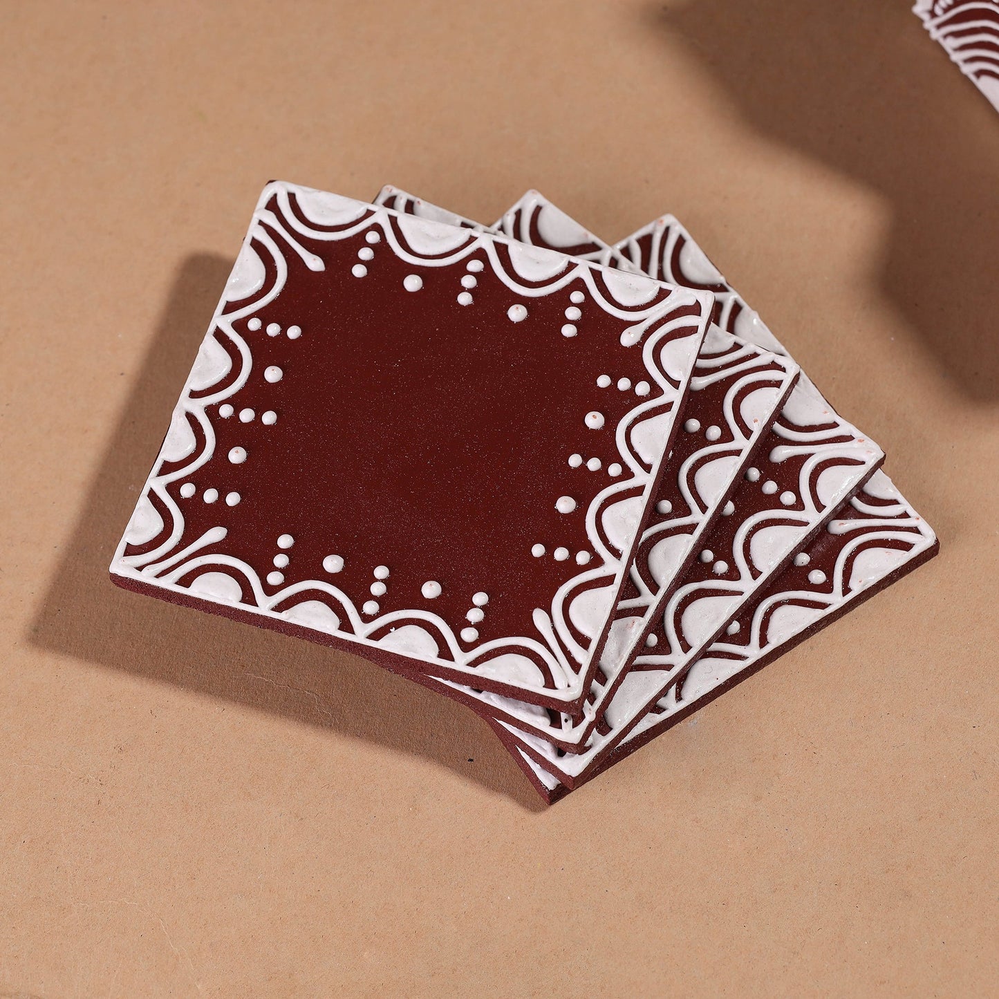  Mandana Art Handpainted Paper Mache Coasters 