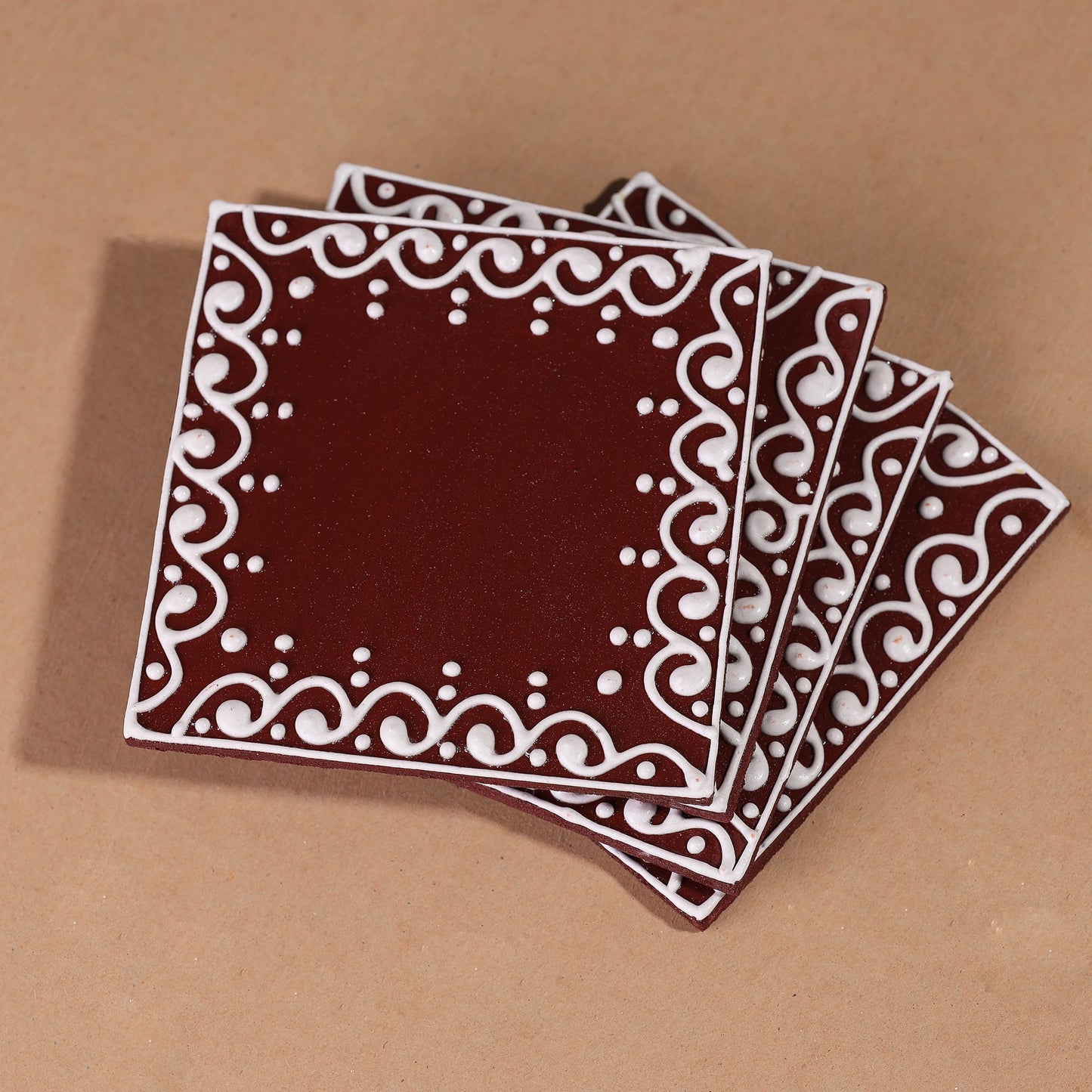  Mandana Art Handpainted Paper Mache Coasters 