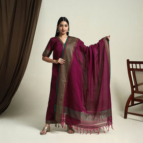 Mercerised Cotton Maroon Dharwad Kurta Set with Palazzo & Dupatta