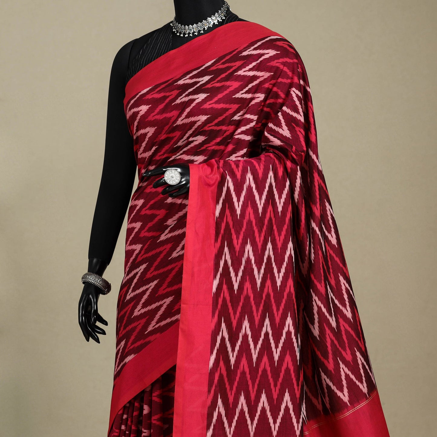 Maroon - mercerised cotton handloom pochampally ikat saree