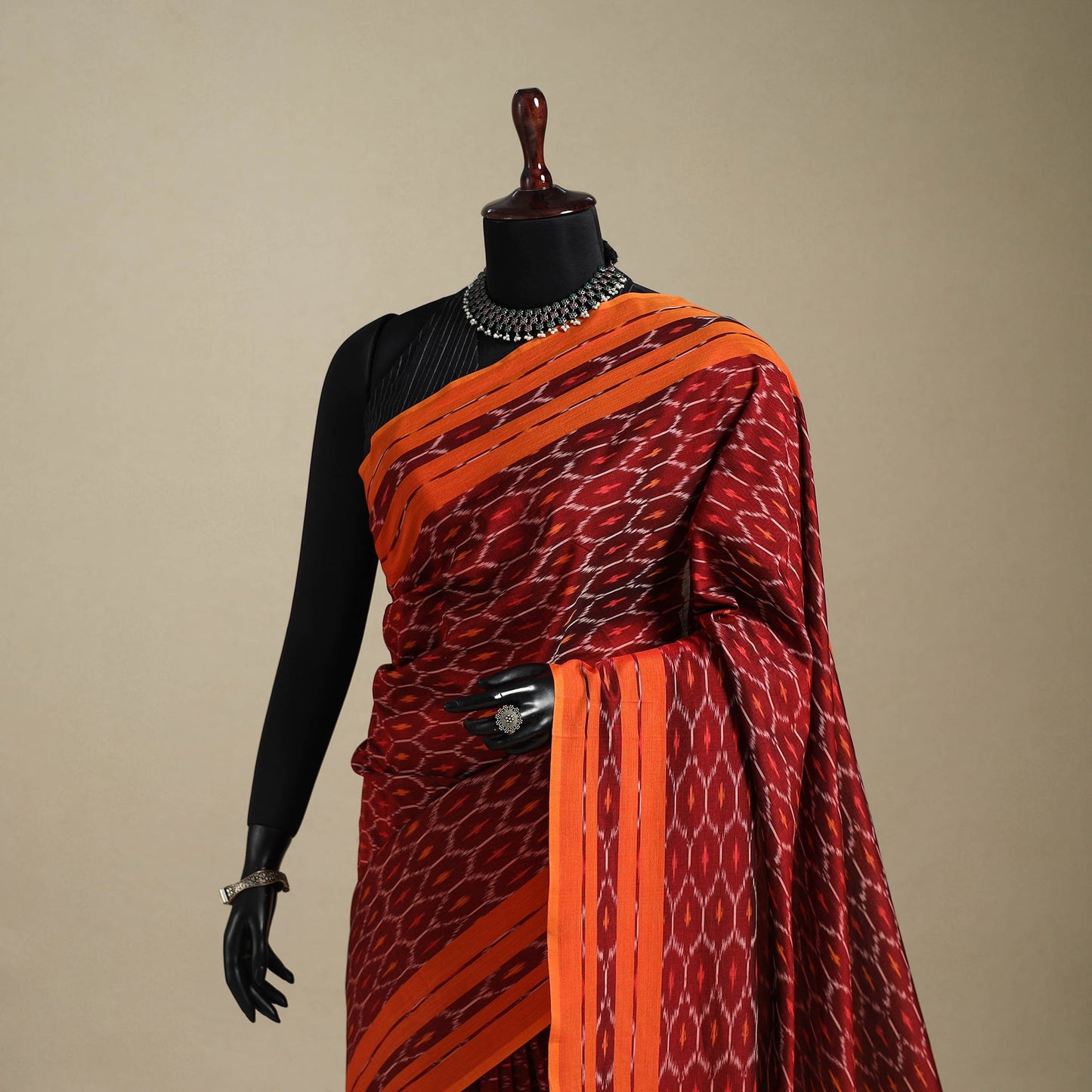Orange - mercerised cotton handloom pochampally ikat saree