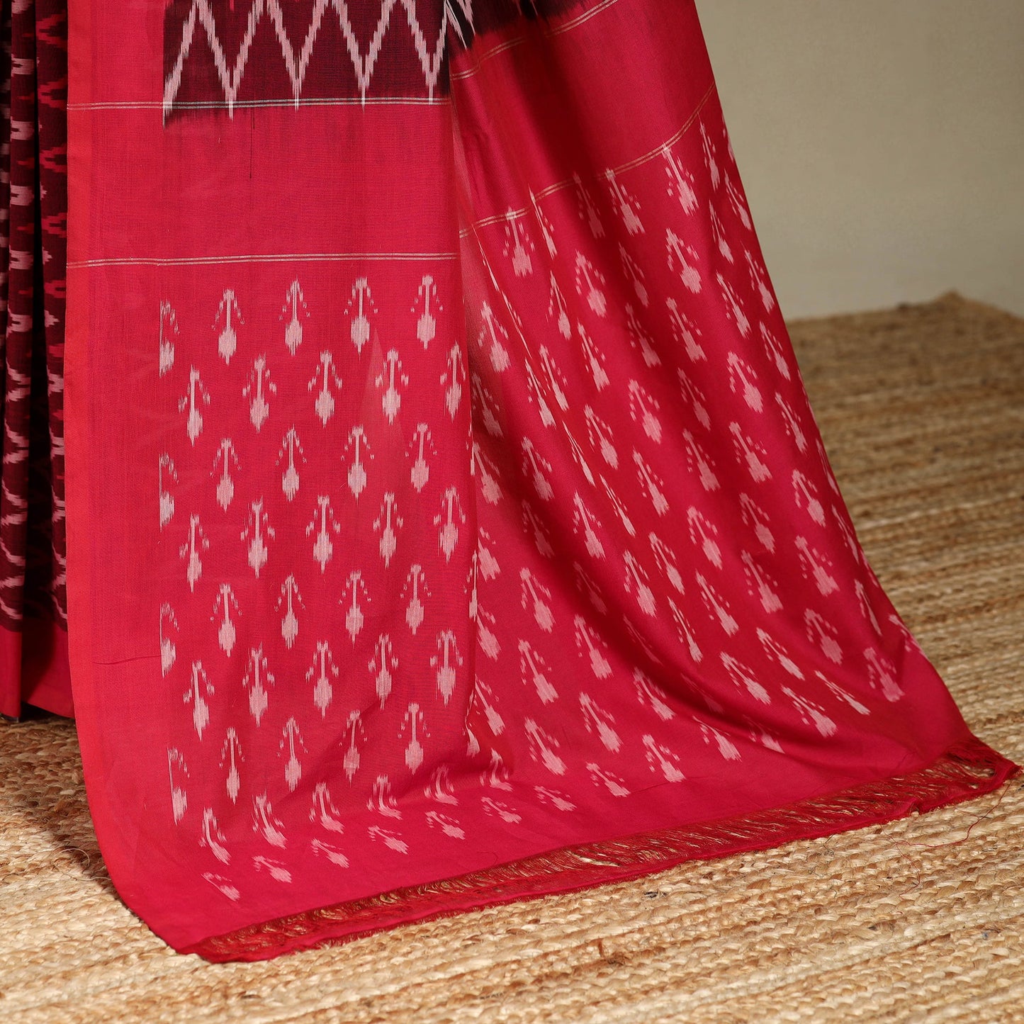 Maroon - mercerised cotton handloom pochampally ikat saree