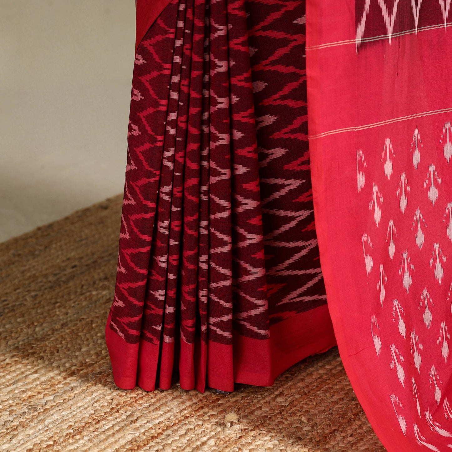 Maroon - mercerised cotton handloom pochampally ikat saree