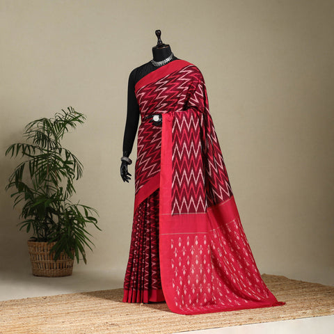 Maroon - mercerised cotton handloom pochampally ikat saree