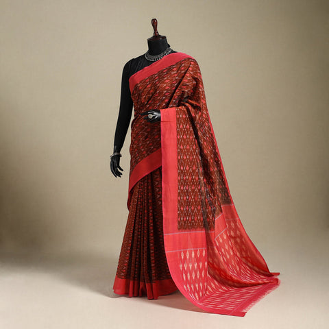 Maroon - mercerised cotton handloom pochampally ikat saree