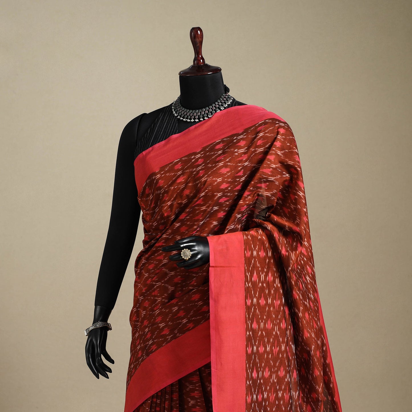 Maroon - mercerised cotton handloom pochampally ikat saree