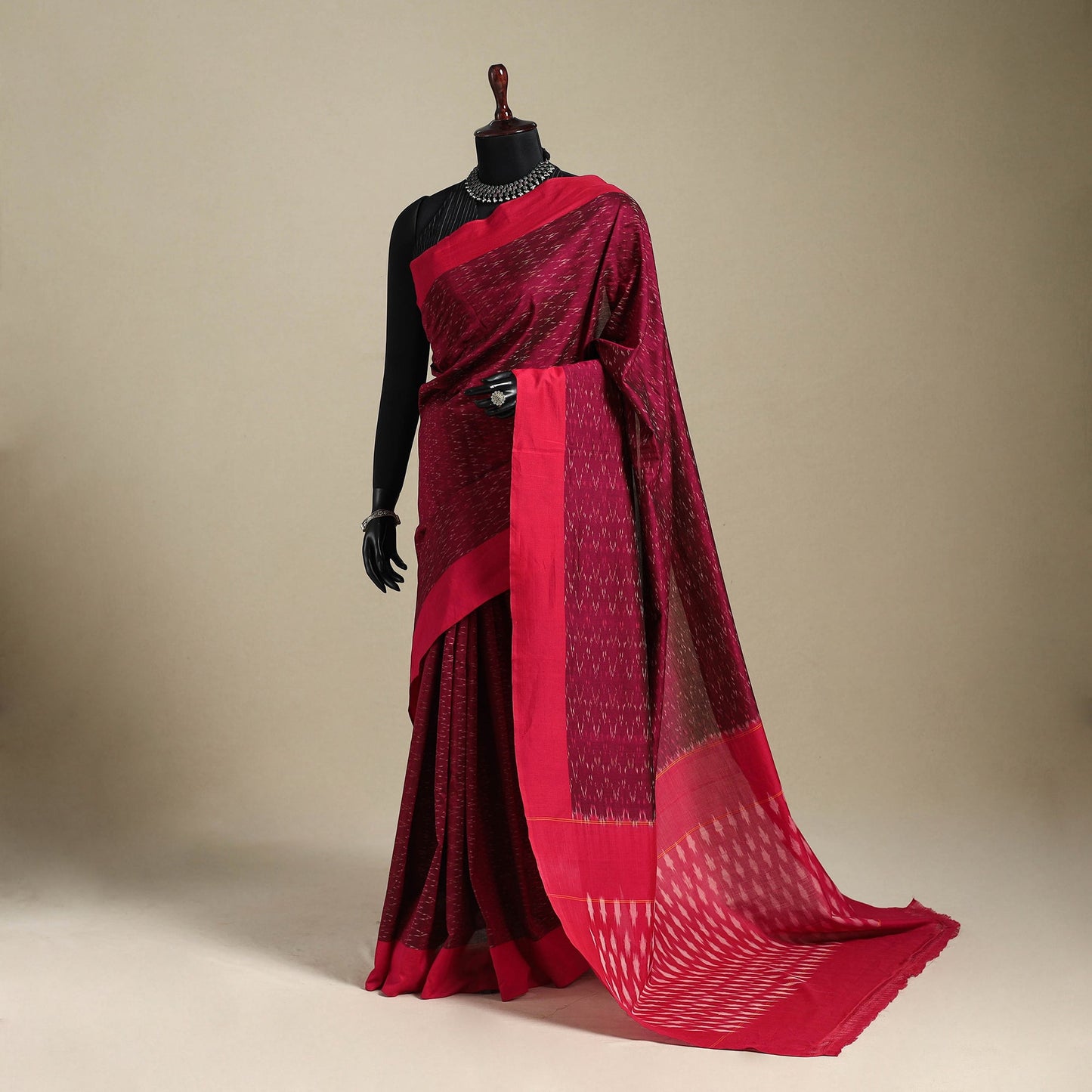 Maroon - mercerised cotton handloom pochampally ikat saree