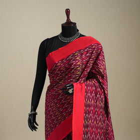 Maroon - mercerised cotton handloom pochampally ikat saree