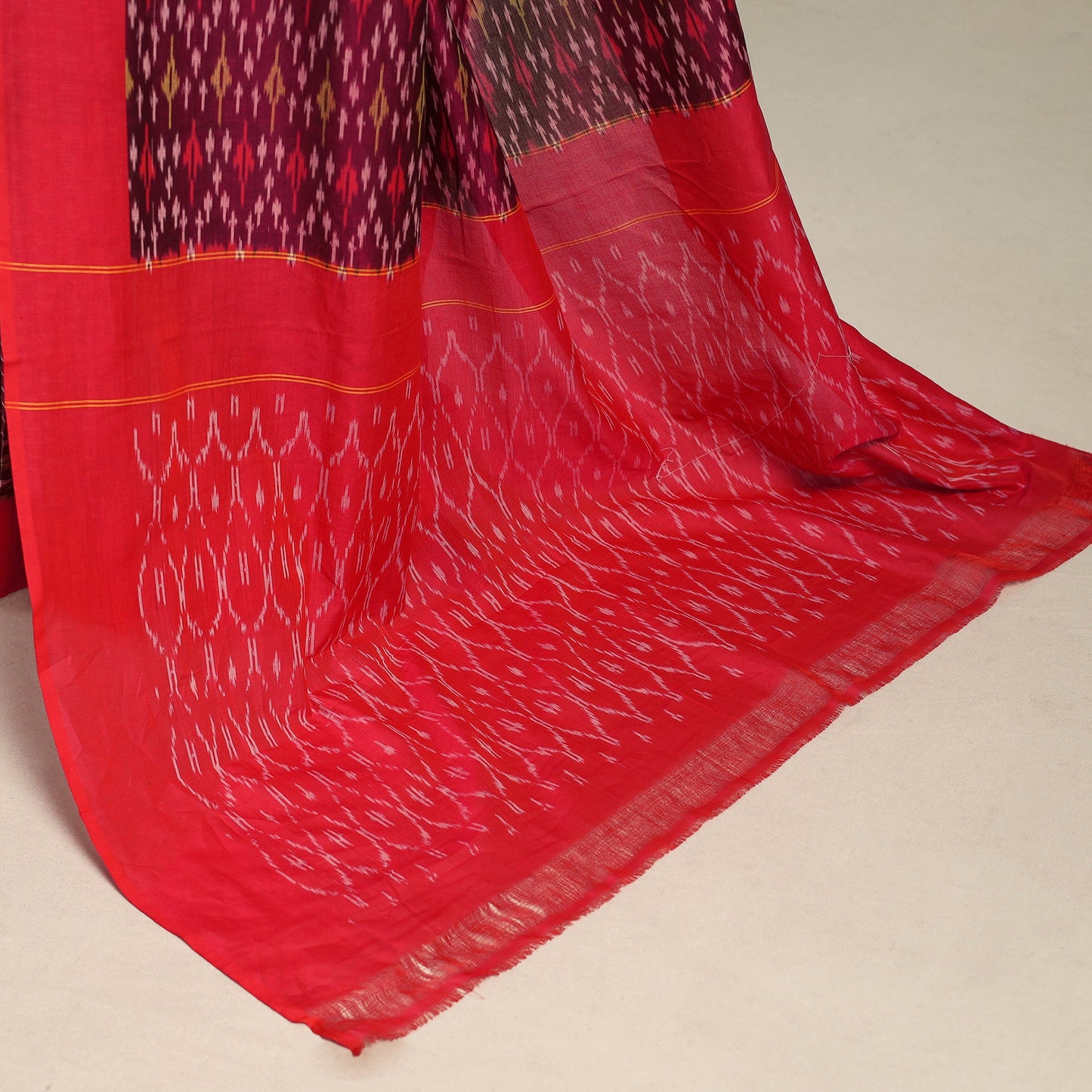 Maroon - mercerised cotton handloom pochampally ikat saree