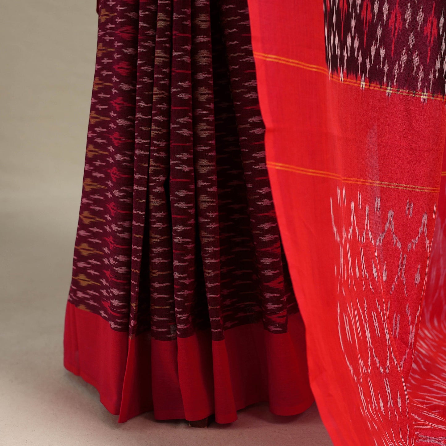 Maroon - mercerised cotton handloom pochampally ikat saree