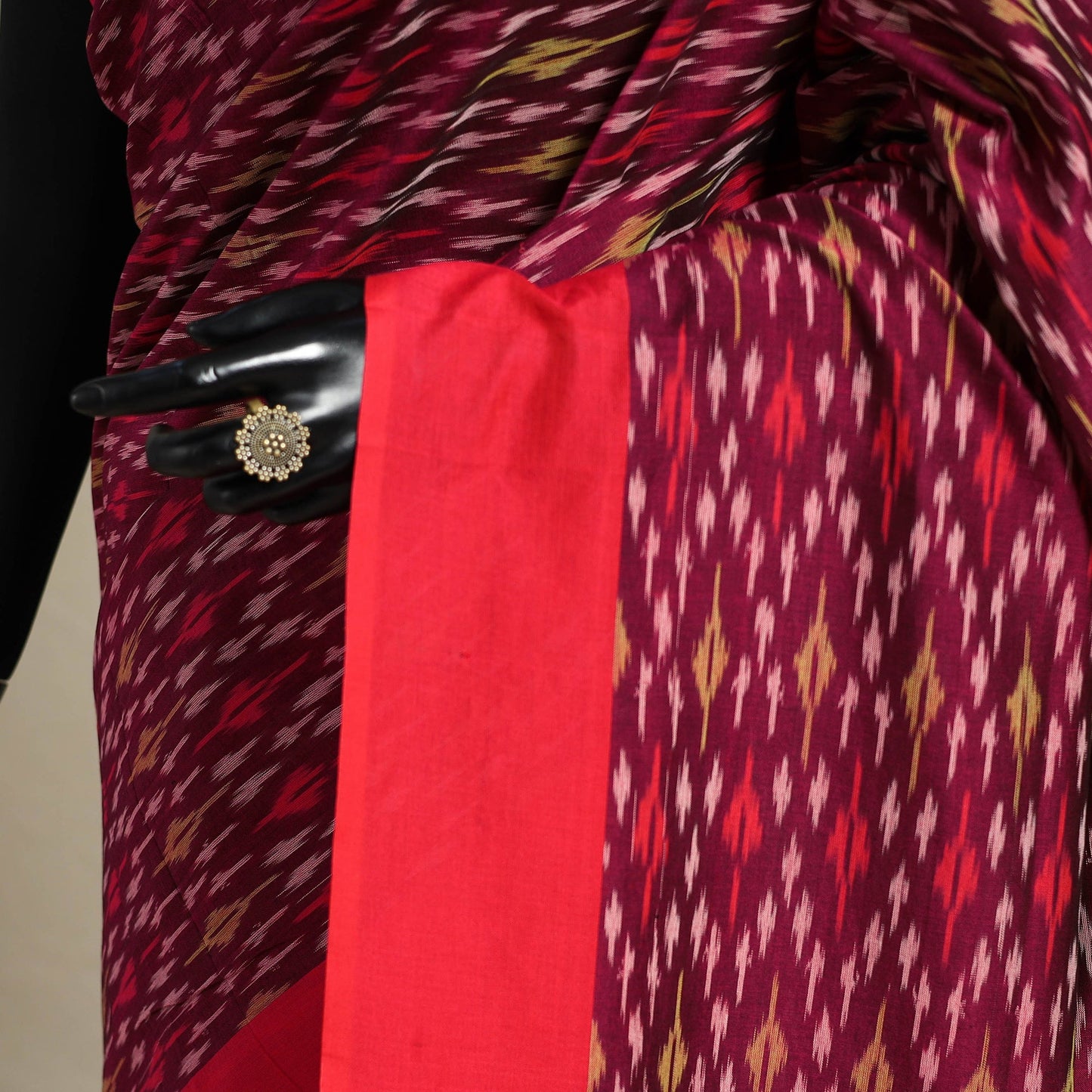 Maroon - mercerised cotton handloom pochampally ikat saree