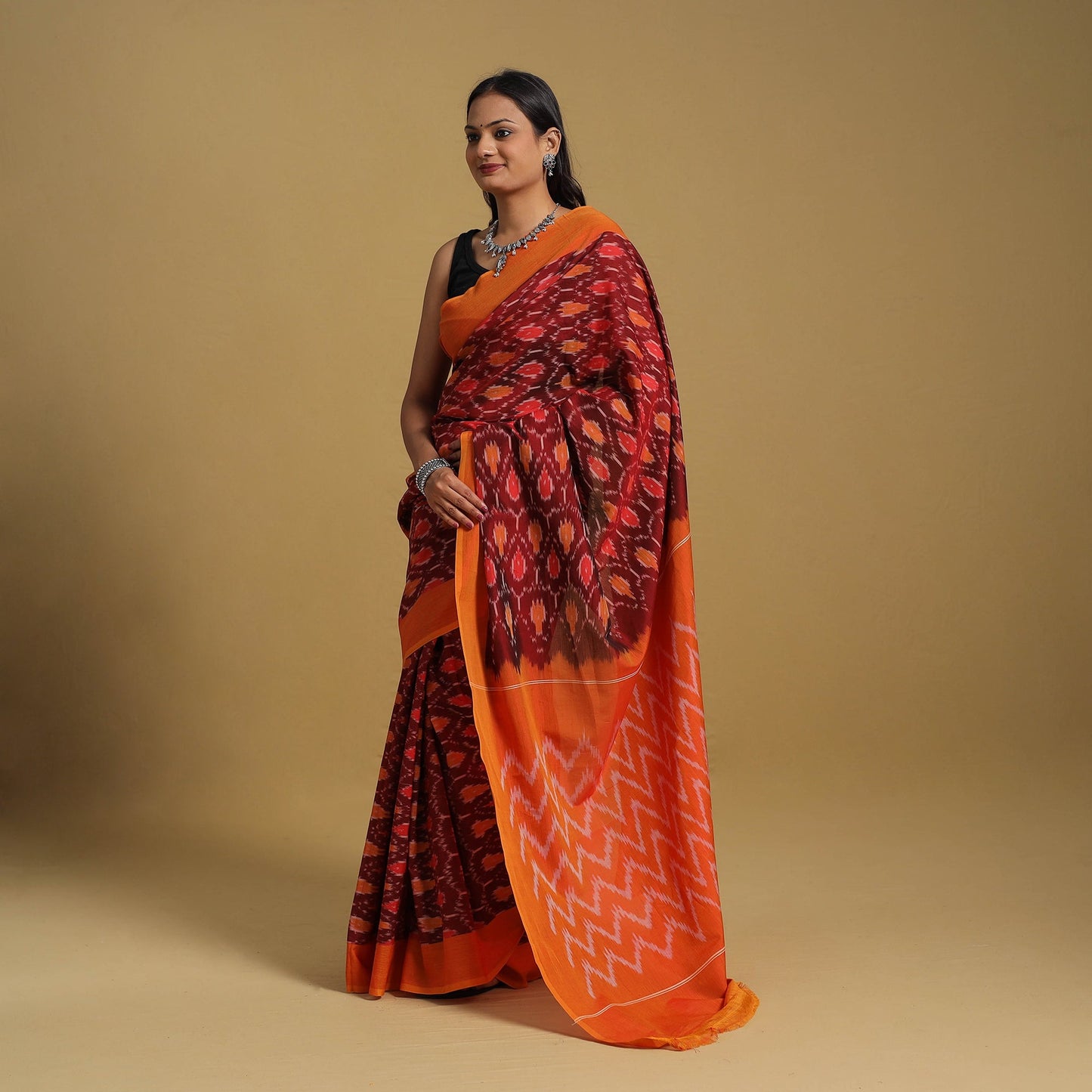 Mercerised Cotton Handloom Pochampally Ikat Saree