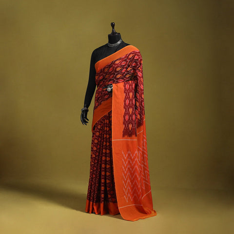 Maroon - mercerised cotton handloom pochampally ikat saree