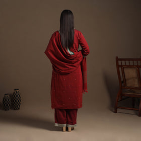 Maroon Mercerised Cotton Jacquard Kurta Set (Set of 3)