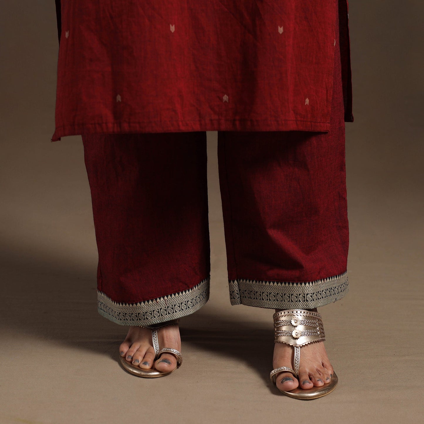Maroon Mercerised Cotton Jacquard Kurta Set (Set of 3)