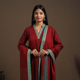 Maroon Mercerised Cotton Jacquard Kurta Set (Set of 3)