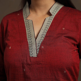 Maroon Mercerised Cotton Jacquard Kurta Set (Set of 3)