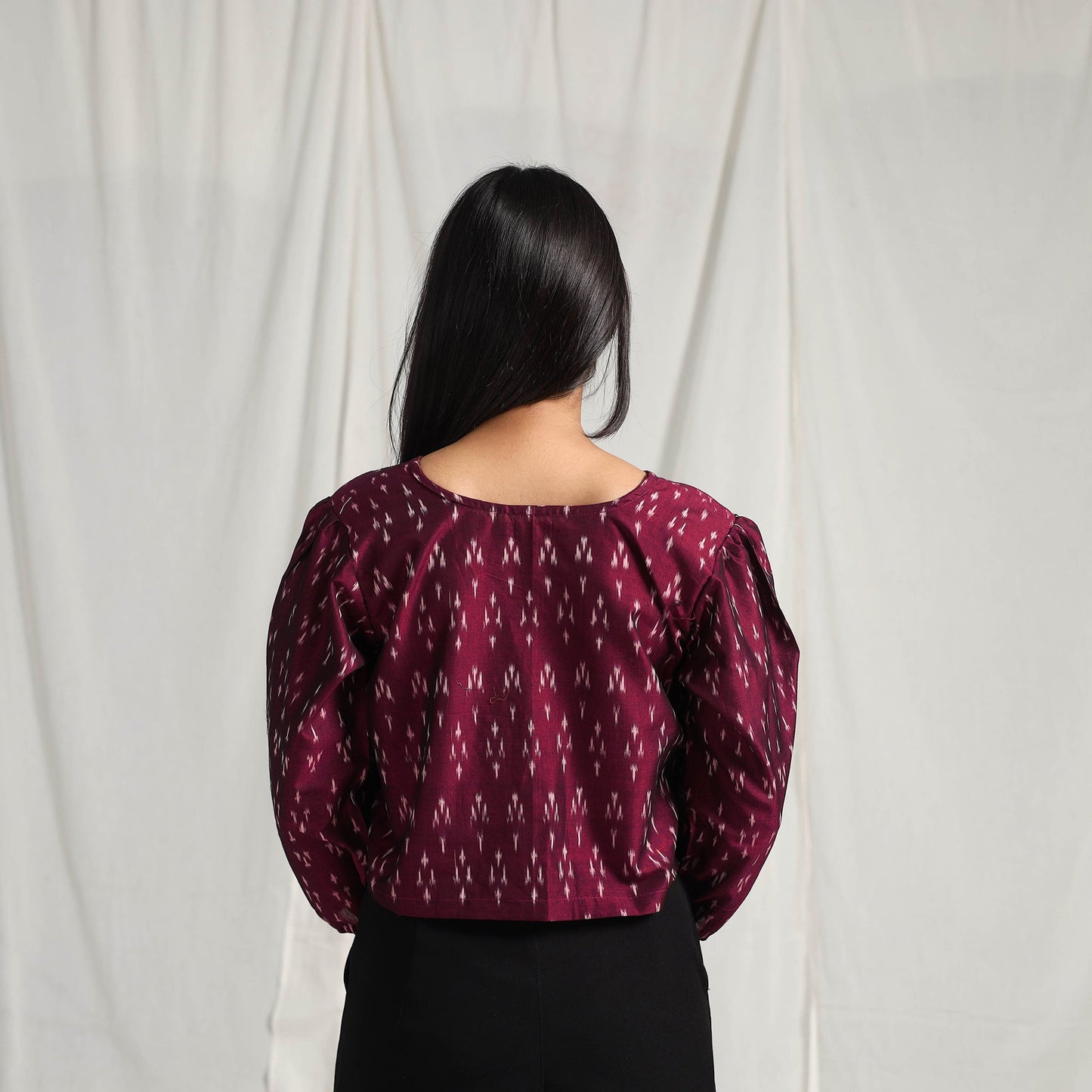 Buy Maroon Mercerised Cotton Pochampally Ikat Crop Top