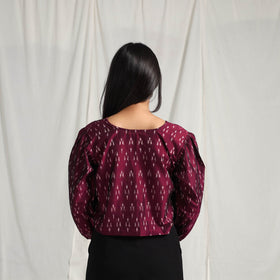 Buy Maroon Mercerised Cotton Pochampally Ikat Crop Top