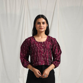 Buy Maroon Mercerised Cotton Pochampally Ikat Crop Top
