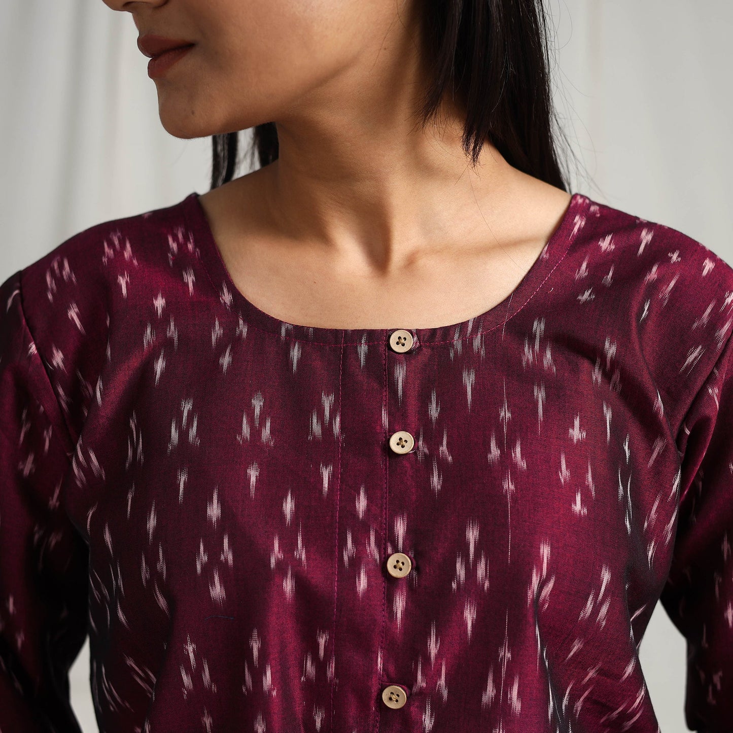 Buy Maroon Mercerised Cotton Pochampally Ikat Crop Top