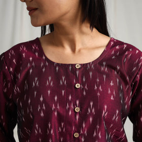 Buy Maroon Mercerised Cotton Pochampally Ikat Crop Top