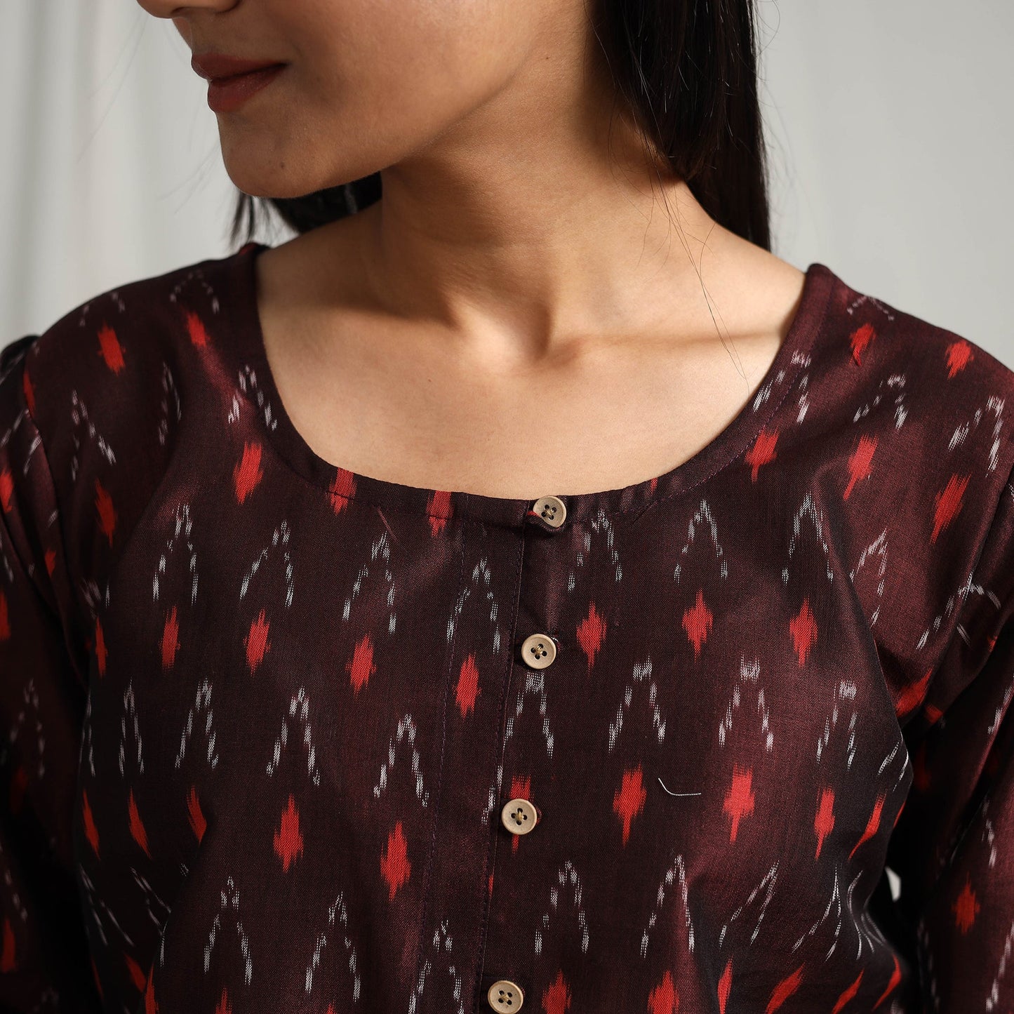  Maroon Mercerised Cotton Pochampally Ikat Crop Top