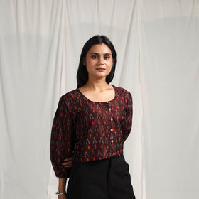  Maroon Mercerised Cotton Pochampally Ikat Crop Top